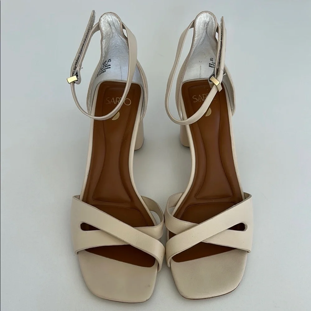 SARTO BY FRANCO SARTO Lusso Ankle Strap Block Heel Sandal Bone Color Size 8